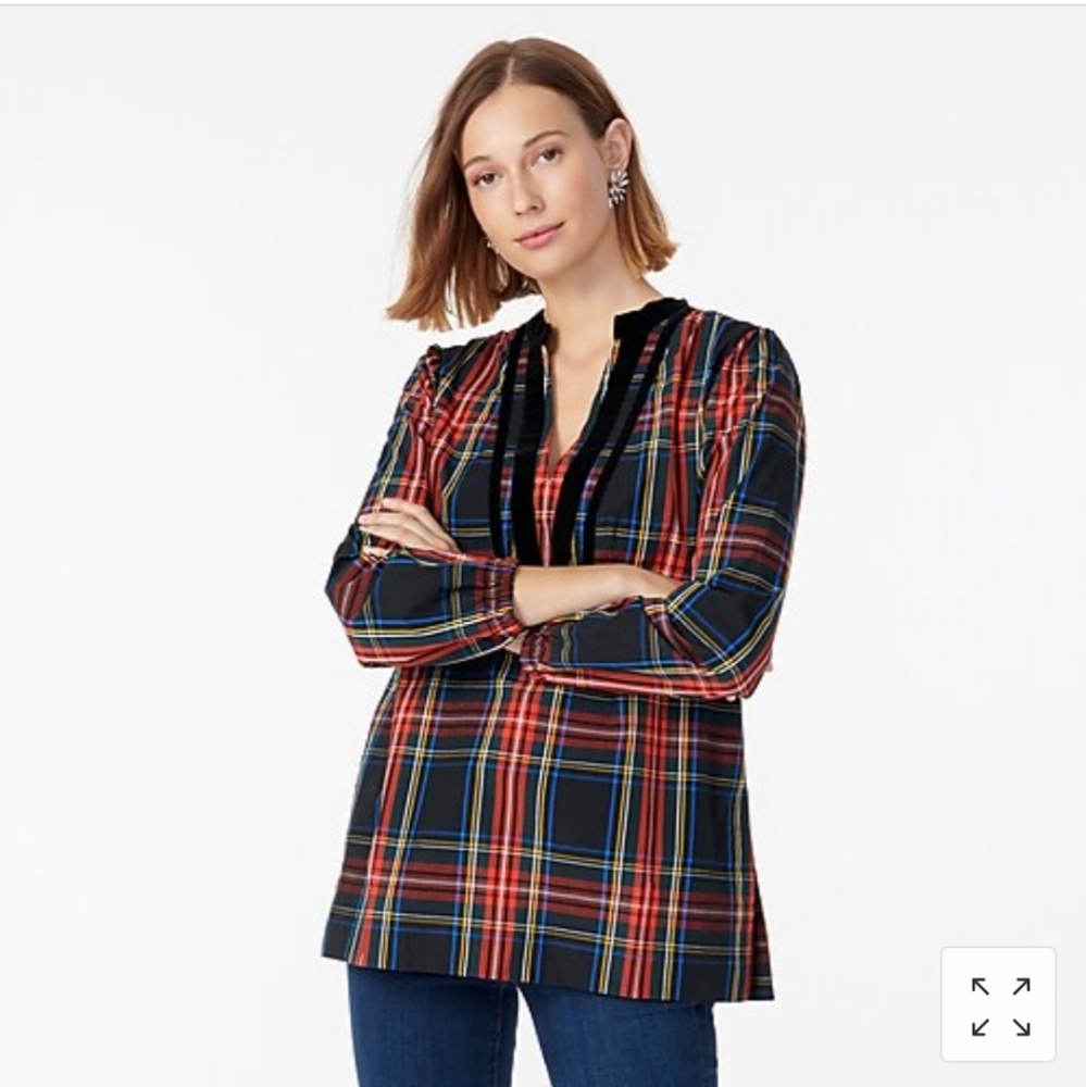 New J.Crew Velvet-trimmed V-neck tunic